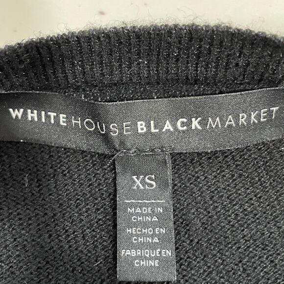 WHITE HOUSE BLACK MARKET Black Shimmer Open Front Gathered Back Cardigan XS - Picture 8 of 12